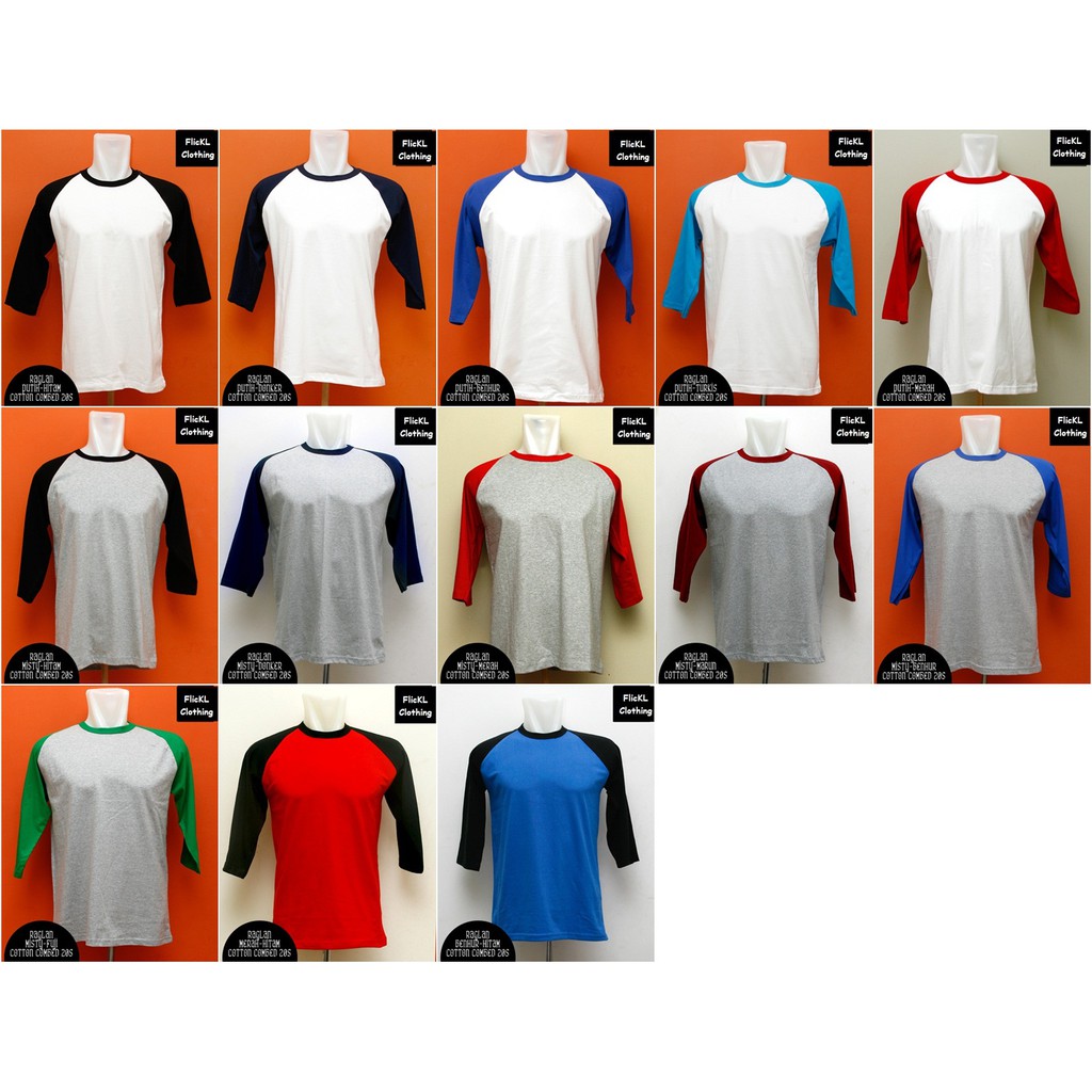 Baju Kaos Polos Sablon Cotton Combed Raglan Polo Lengan Panjang Pendek Wangki