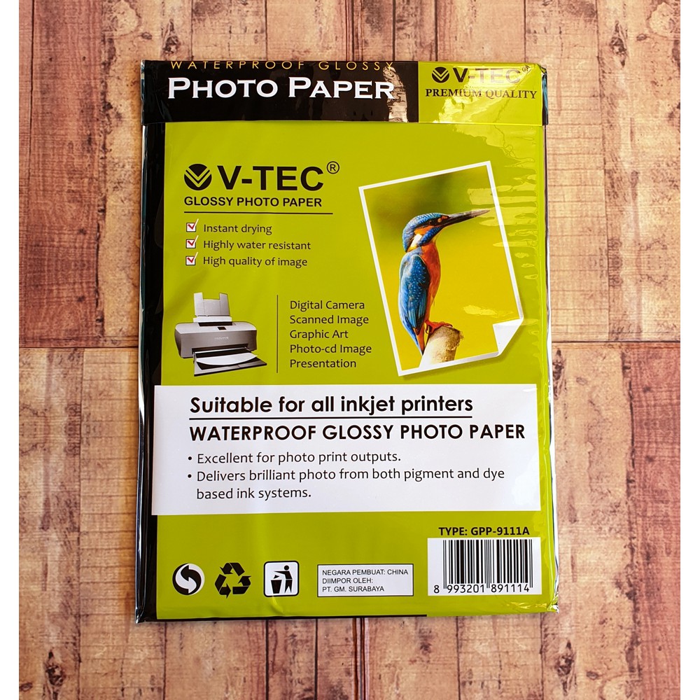 Kertas Photo A4 - Photopaper - V-Tec Waterproof Glossy Paper 230 Gsm - GPP