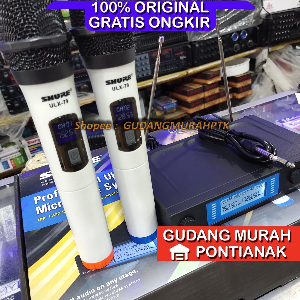 Mic Wireless ULX 79 / Microphone Double Wireless SHURE ULX - 79 / Mic Pegang ULX-79 Putih Mic Shure