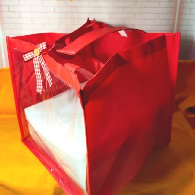 

▲ Tas Kain Bingkisan Souvenir Gift Bag Kantong Mika Tenteng Besar Merah ♘
