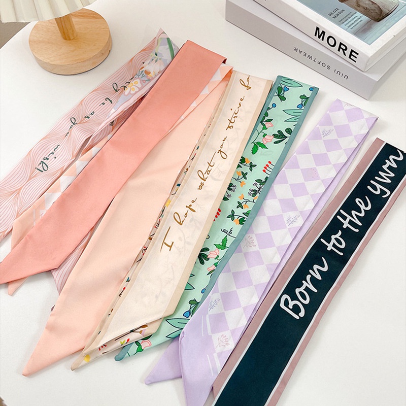 KOREAN SILK SCRAF BAG RIBBON STYLE FLOWER LETTER BASIC MOTIF TWILLY FEMALE WOMEN HAIR NECK/ PITA SYAL TAS KOREA RAMBUT LEHER TANGAN WANITA MODEL DESAIN VINTAGE RETRO SUTRA SATI MATERIAL MINI FASHION BANDANA BANDO DASI POLOS