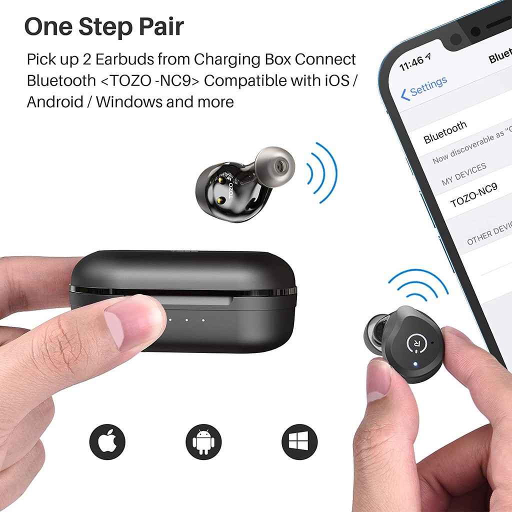 Tozo NC9 TWS Hybrid ANC Stereo Wireless Earbuds Wireless Charging IPX6