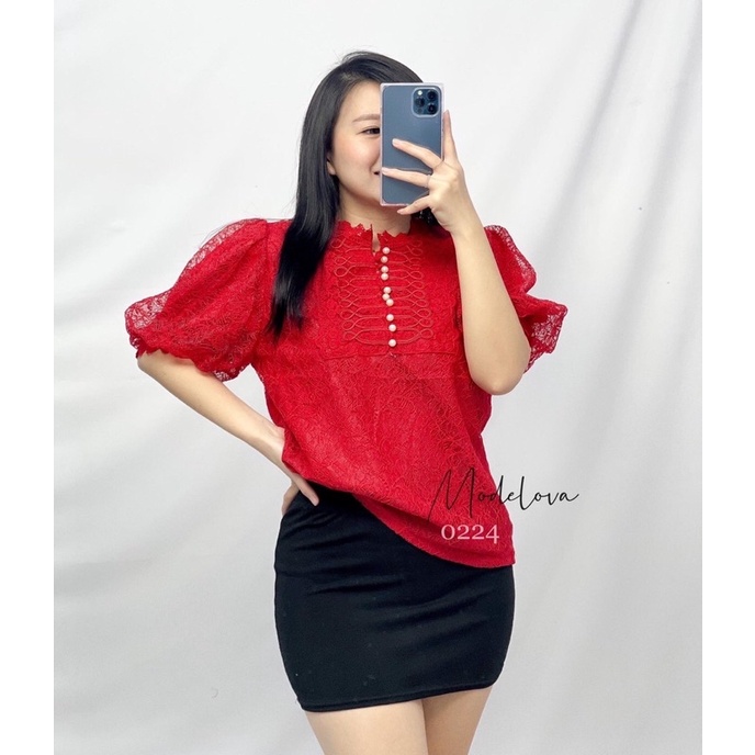 MDLV ~ 0224# CNY Nolanda Lace Top Pearl Blouse Korea Blouse Premium Blouse Import Fashion Import