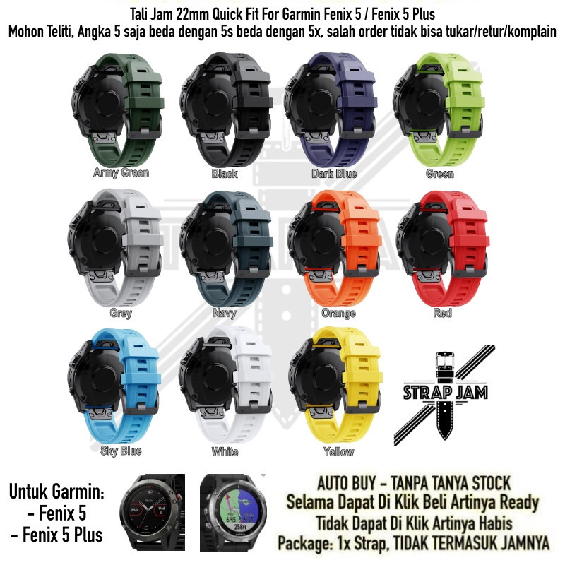 MF7 Strap Garmin Fenix 5 / 5 Plus 47mm  - Tali Jam Tangan Quick Fit 22mm Rubber Silikon Sporty