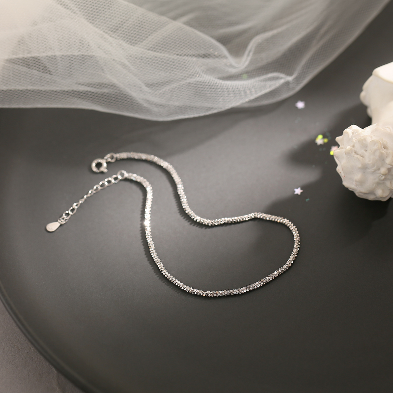 We Flower Gelang Rantai Silver Hias Payet Glitter Desain Bunga Untuk Wanita