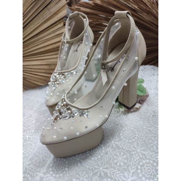 sepatu rafaizoutfit wedding heels wanita cream tinggi 12cm