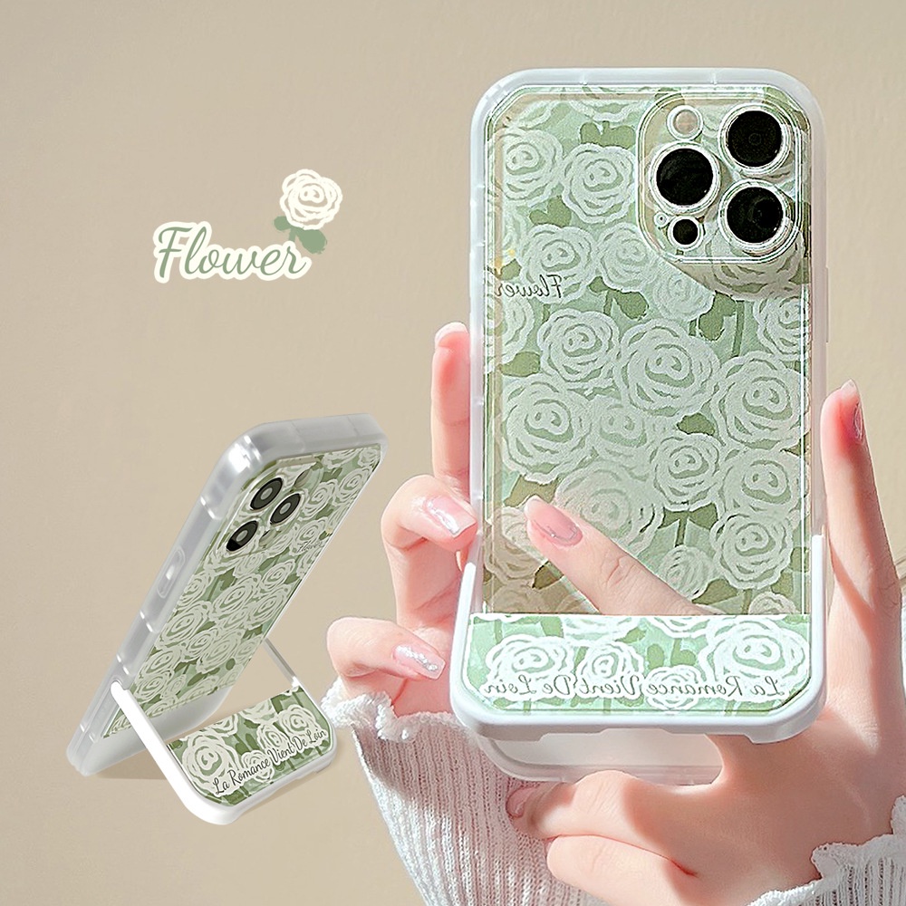 Case Pelindung Transparan Motif Bunga Dengan Stand Holder Untuk Iphone 13 7 + 8 Plus SE 2020 XS XR 11 12 PRO MAX