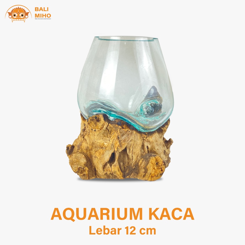Aquarium Kayu 12 cm - Akuarium Akar - Akuarium Kaca Tiup - Akuarium Cupang - Aquarium Kaca Kayu- Vas