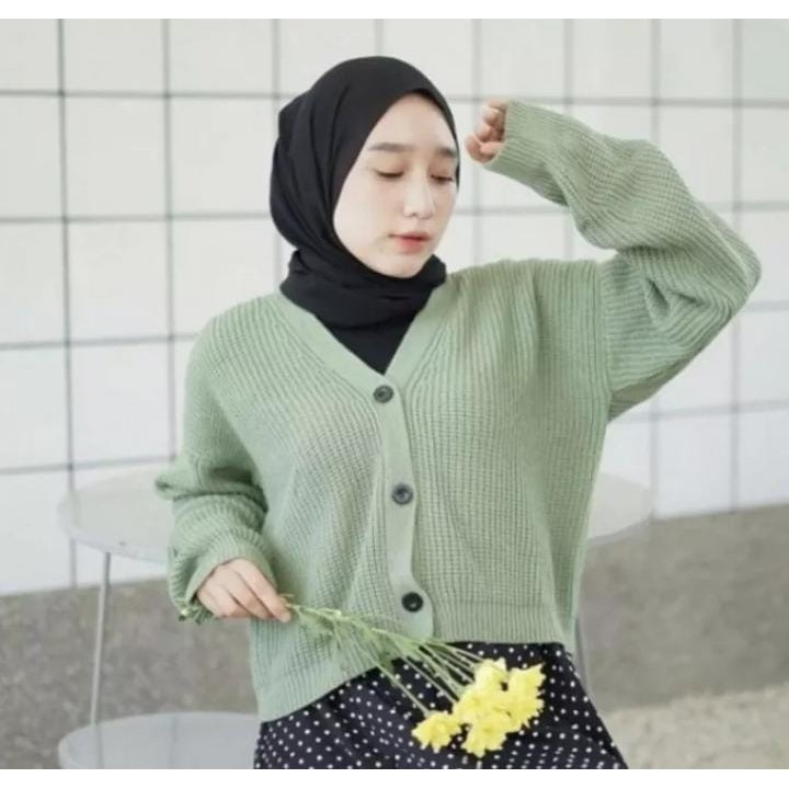 CROP JUAN CARDY LOVA - CARDIGAN CROP KANCING 3 - KNIT PREMIUM