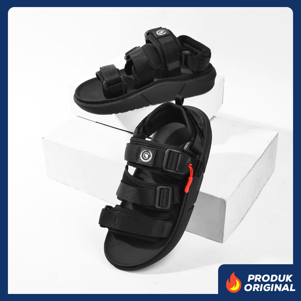 MINOS FULL BLACK ORIGINAL x GREATA Sandal Casual Hitam Pria Sendal Gunung Kasual Jalan Santai Harian Main Hangout Lebaran Fashion Distro Remaja Traveling Outdoor Premium Travelling Footwear Tali 3 Strap Big Size Jumbo Ukuran Besar 44 Keren Terbaru Branded