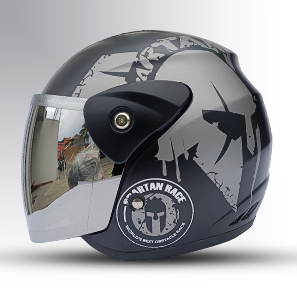 HELM EVOLUTION MURAH HALF FACE MOTIF MODEL CM EVO KACA PELANGI SILVER UNTUK PRIA DAN WANITA DEWASA COD