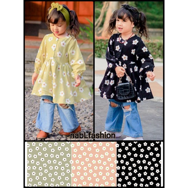 Tunik flower rayon viscose / kaos tunik rayon bunga untuk anak usia 2-6 tahun / blouse tunic tunik sinta naila maudy