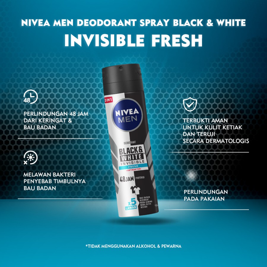 NIVEA MEN Deodorant Spray All Variant 150ml Invisible Black &amp; White Fresh Cool Kick Original