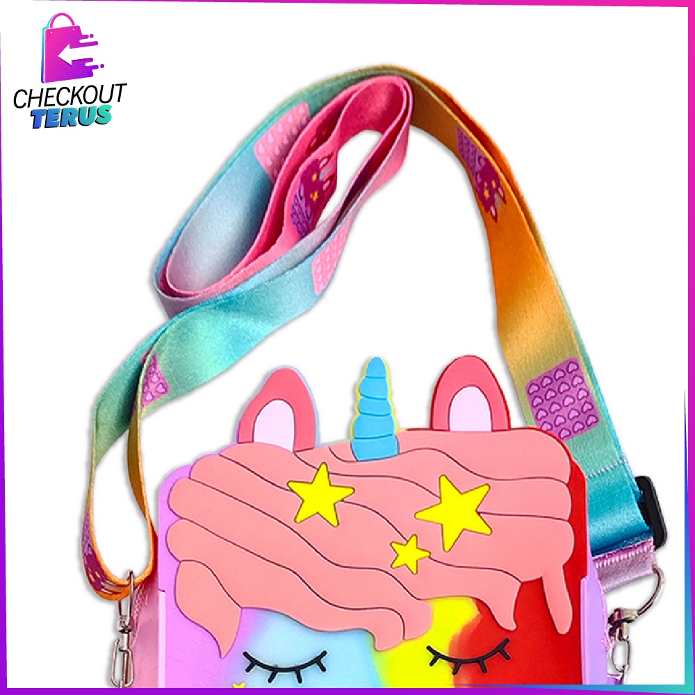 CT A30 Tas Selempang Pop It Rainbow Karakter Anak Gemoy Ukuran Besar Muat Untuk HP Motif Kuda Poni Lucu Kids Kekinian