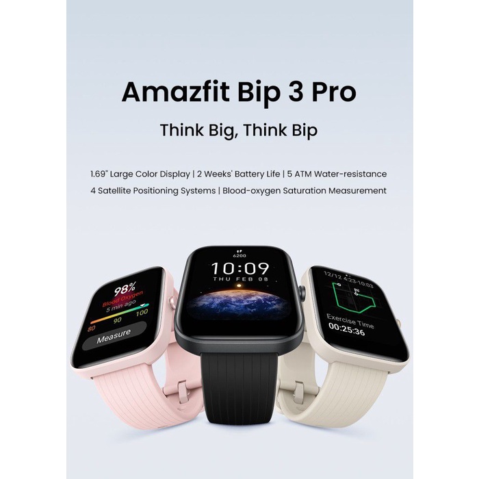 Smartwatch Amazfit Bip 3 Pro - 1.69&quot; Large Color Garansi Resmi 1 Tahun - International