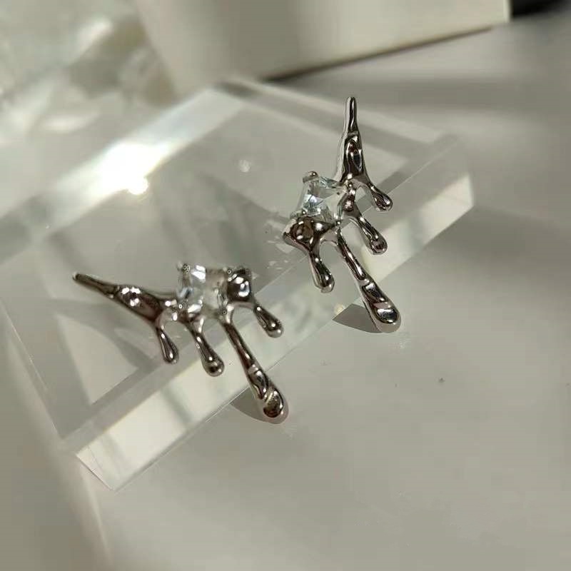 Anting Silver Needle Bentuk Water Drop Gaya Korea Untuk Wanita