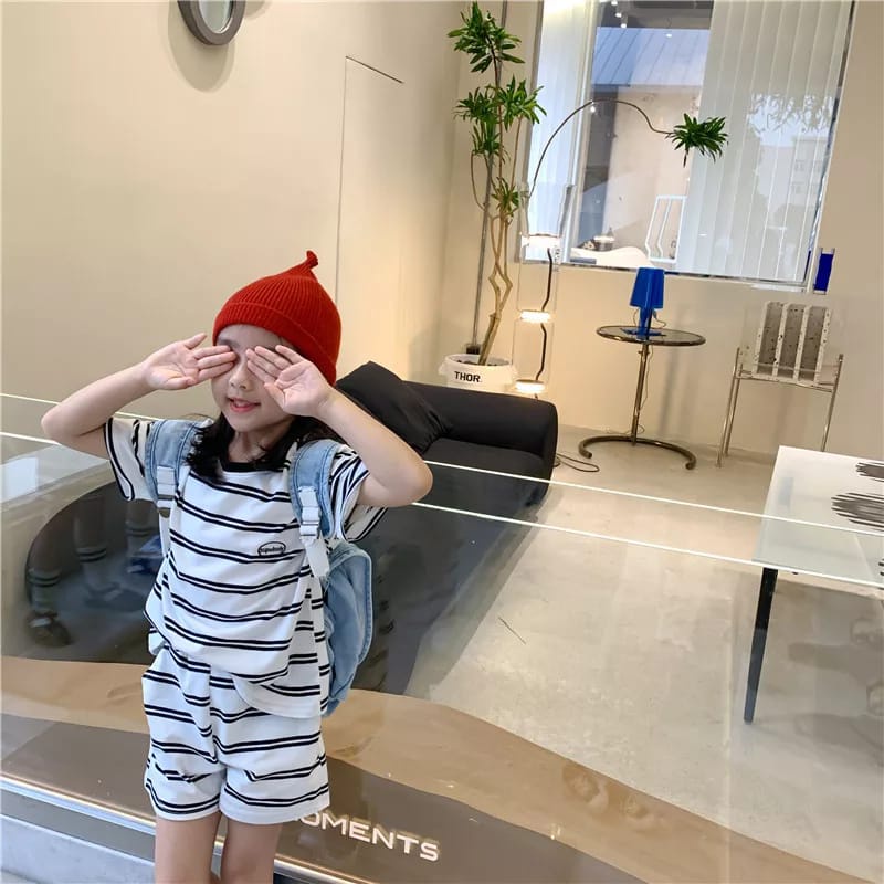 [COD] Setelan pendek anak motif salur  0-5 tahun  baju anak unisex IMPOR KOREA PREMIUM / brownieground