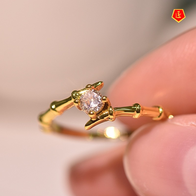 [Ready Stock]Creative Bamboo Ring 18K Gold Diamond