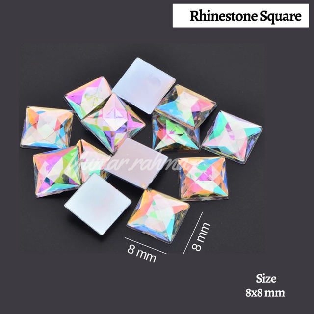 [50pcs] RHINESTONE SQUARE (kotak) ukuran 8mm ,10mm , hiasan craft &amp; hennaart