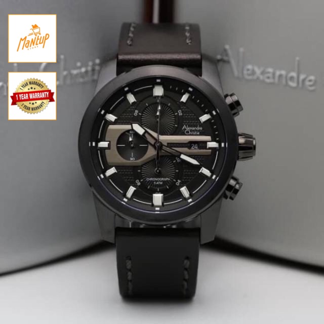 Jam Tangan Alexandre Christie Pria Ac 6270 Full Black Original Sporty Leather Garansi Resmi Indonesia