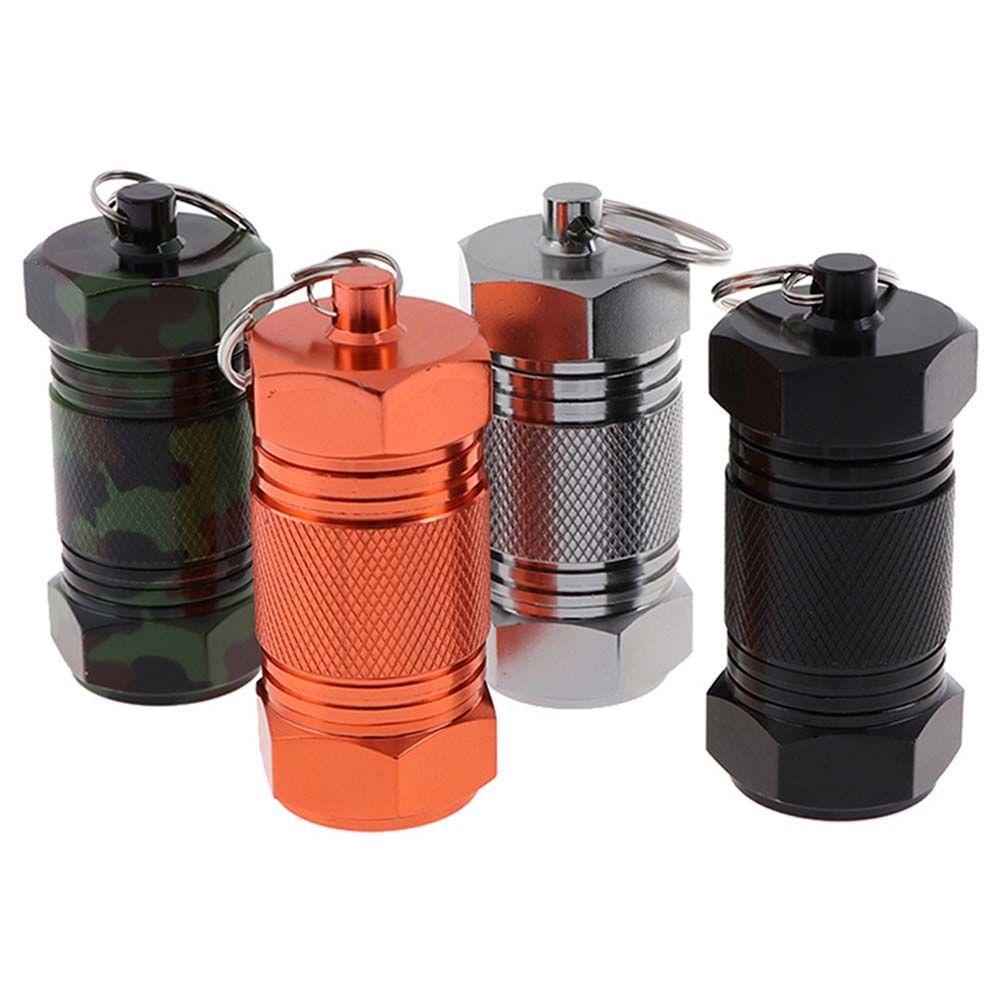 Agustinina Pill Box Untuk Outdoor Portable Aluminium Alloy Pill Cases Tempat Obat Botol Kering Gantungan Kunci Darurat Tahan Air Seal Tank