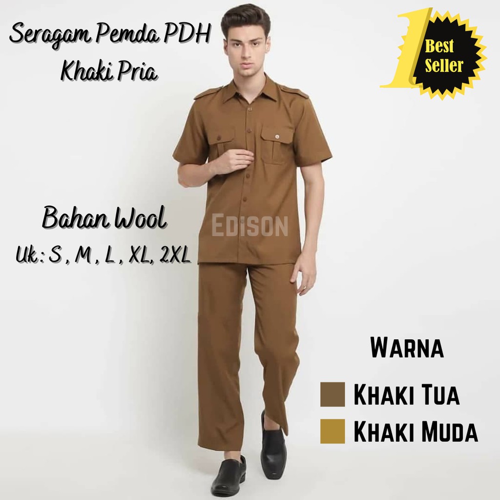 Seragam Pemda PNS ASN PDH Pria Cokelat Khaki Keky Muda Tua / Seragam Kejaksaan Pendek Panjang