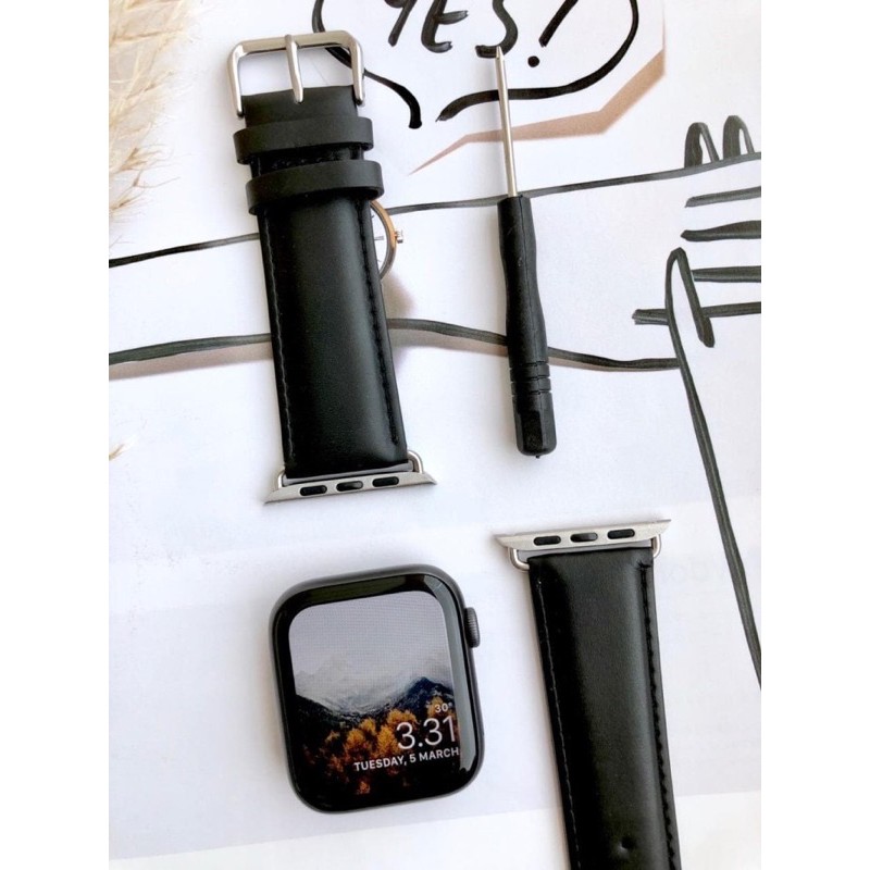 Strap leather kulit tali jam tangan 22mm 24mm apple watch series 2 3 4 6 SE 38mm 42mm IWO 13 classic