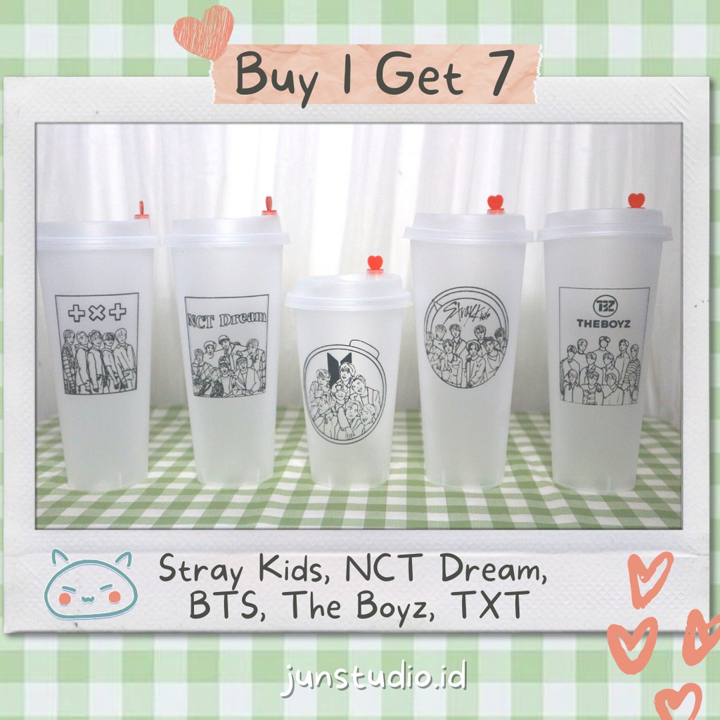 [BUY 1 GET 7] Reusable Cup KPOP BTS, Stray Kids, NCT Dream, TXT, The Boyz (Sablon & Free Cupsleeve)