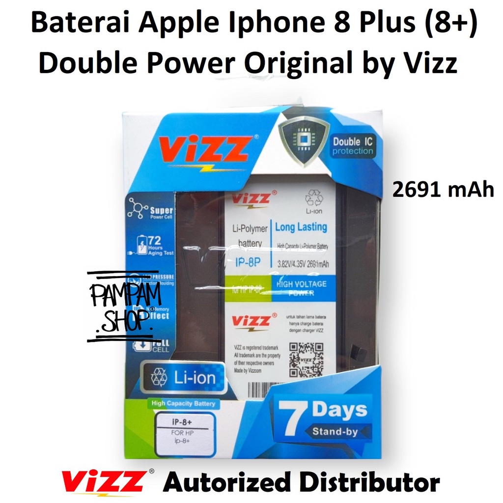 Baterai Vizz Double Power Ip 8 PLUS 8+ Batre Batrai Iphone Battery