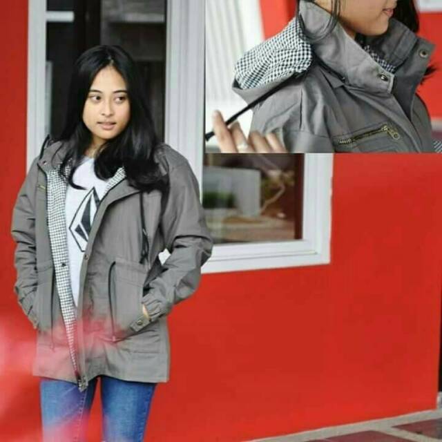 Jaket parka wanita warna  abu M.L baby canvas