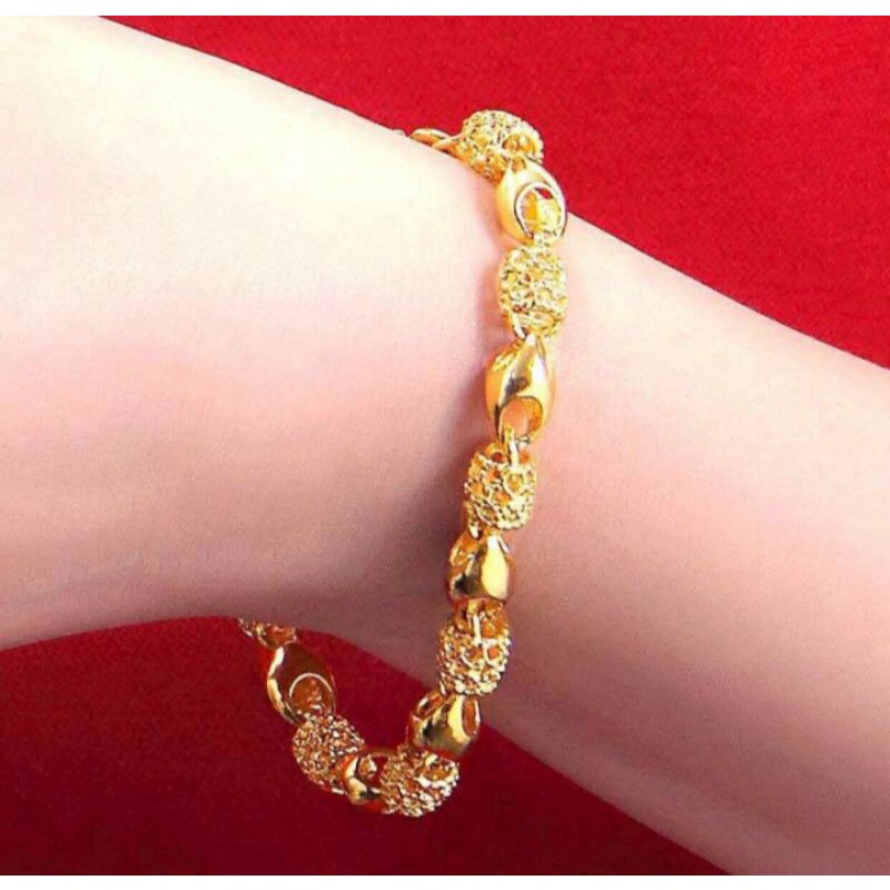 gelang tangan wanita Hongkong dilapisi kuning emas murni 24k titanium original anti luntur