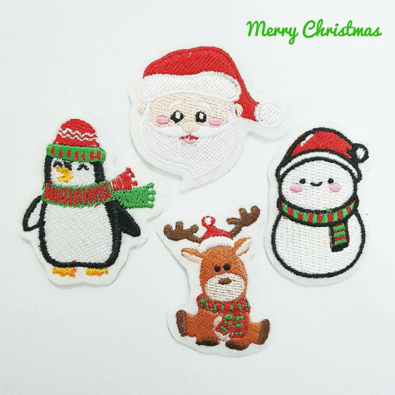 Patch Iron Bordir Christmas, Patch Natal, Patch Santa Claus  Patch Rusa, Patch Snowman, Patch Pinguin