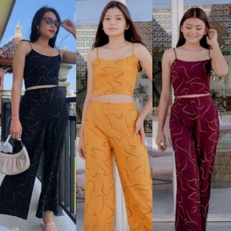 setelan crop celana panjang atasan tanpa lengan