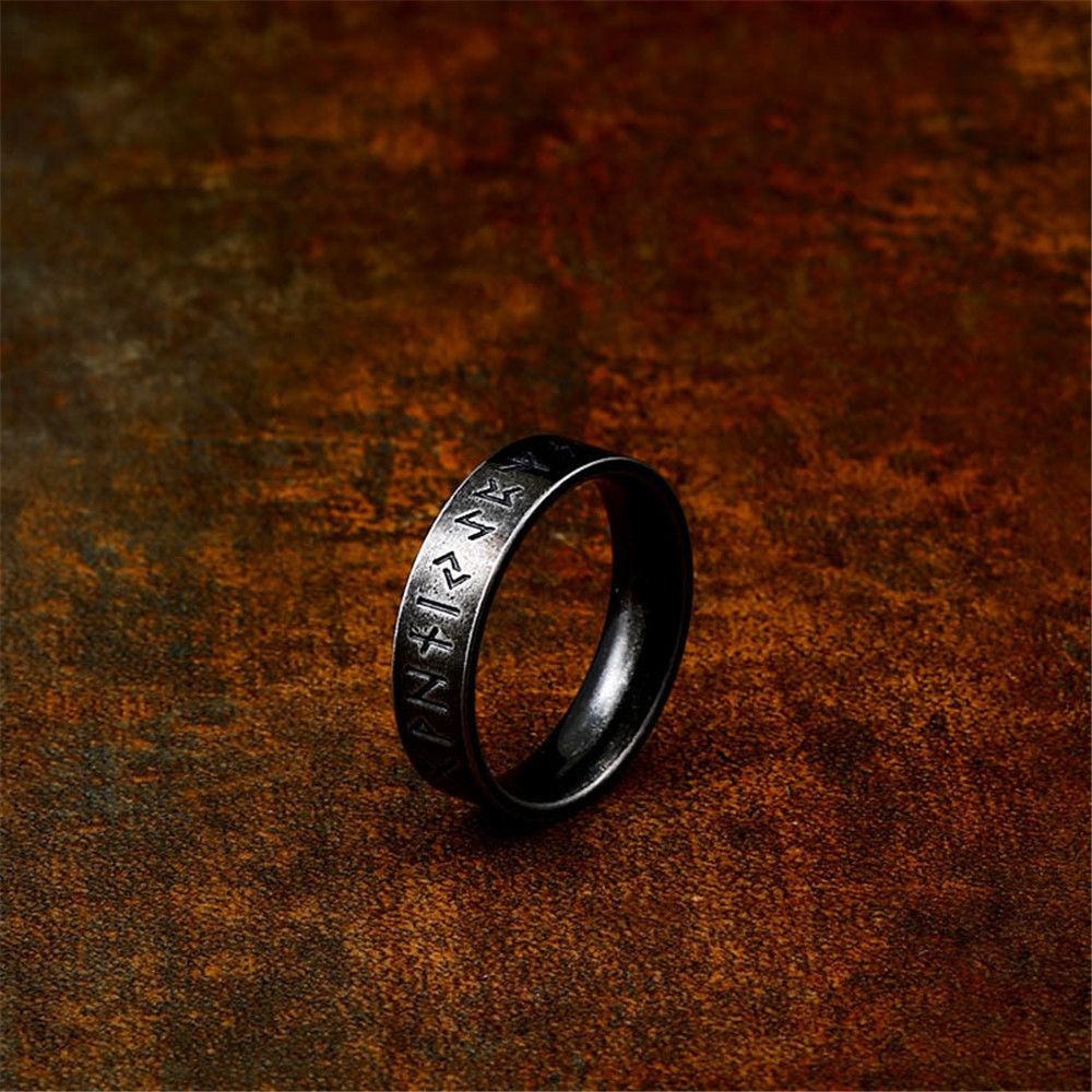 ROW Ancient Black Viking Letter Personality Words Ring Wedding Anniversary Classic Retro Jewelry Gift