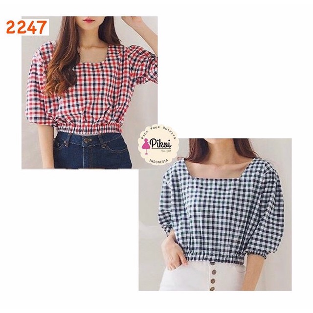 Blouse cewek lucu / blouse katun flanel wanita / blouse korean style / blouse kotak lucu / 2247