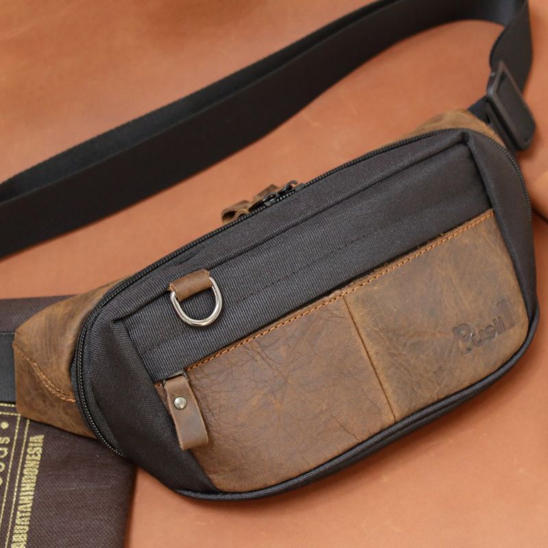 Waistbag/pusiill A02 black/kulit asli+coudura/Taspinggang/tasbahu/tasslempang/keren