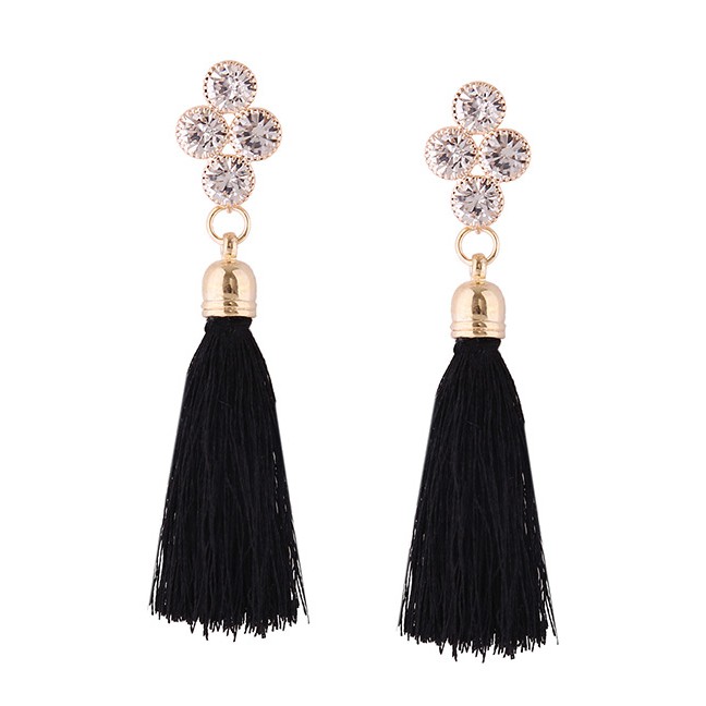 LRC ANting Tusuk Fashion Diamond Decorated Long Tassel Earrings