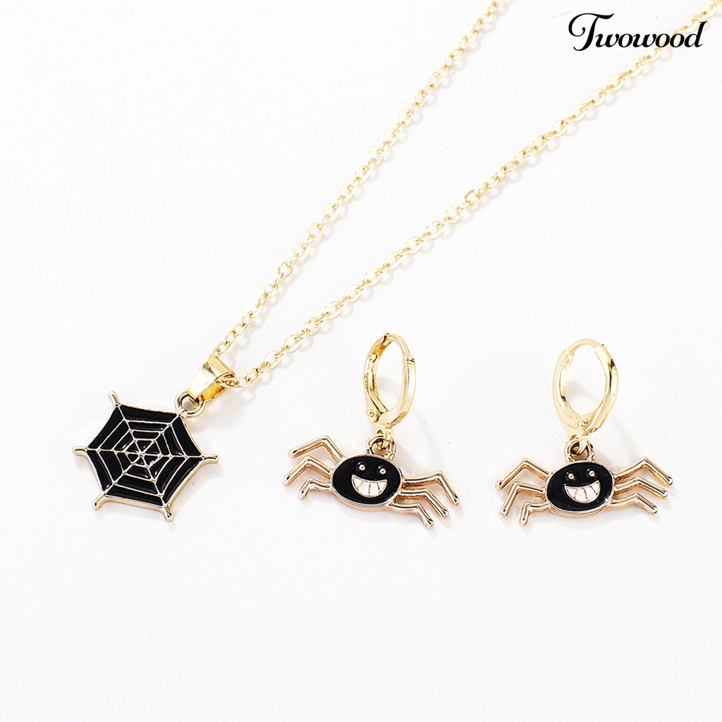 1 Set Kalung Anting Desain Labu Laba-Laba Bahan Alloy Untuk Halloween