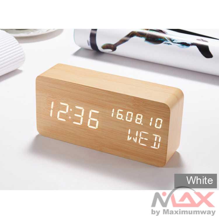 Jam Weker Alarm Kayu Digital plus temperatur ruangan Voice Control  Minimalis Modern jam tidur alaram - TX602 Warna Kuning Putih Led Digital Alarm Clocks Wooden Electronic Clocks Silent Clock Mechanism Voice Control Temperature Display Usb Table Clock