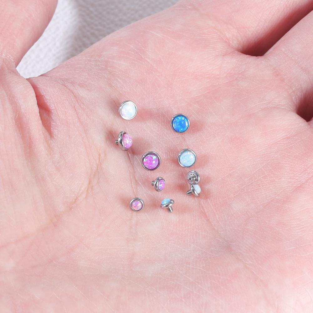 1 Set Tindik Bahan Baja Kristal Mikro Dermal Opal Ukuran 2.5 / 3 / 4mm Untuk Kulit