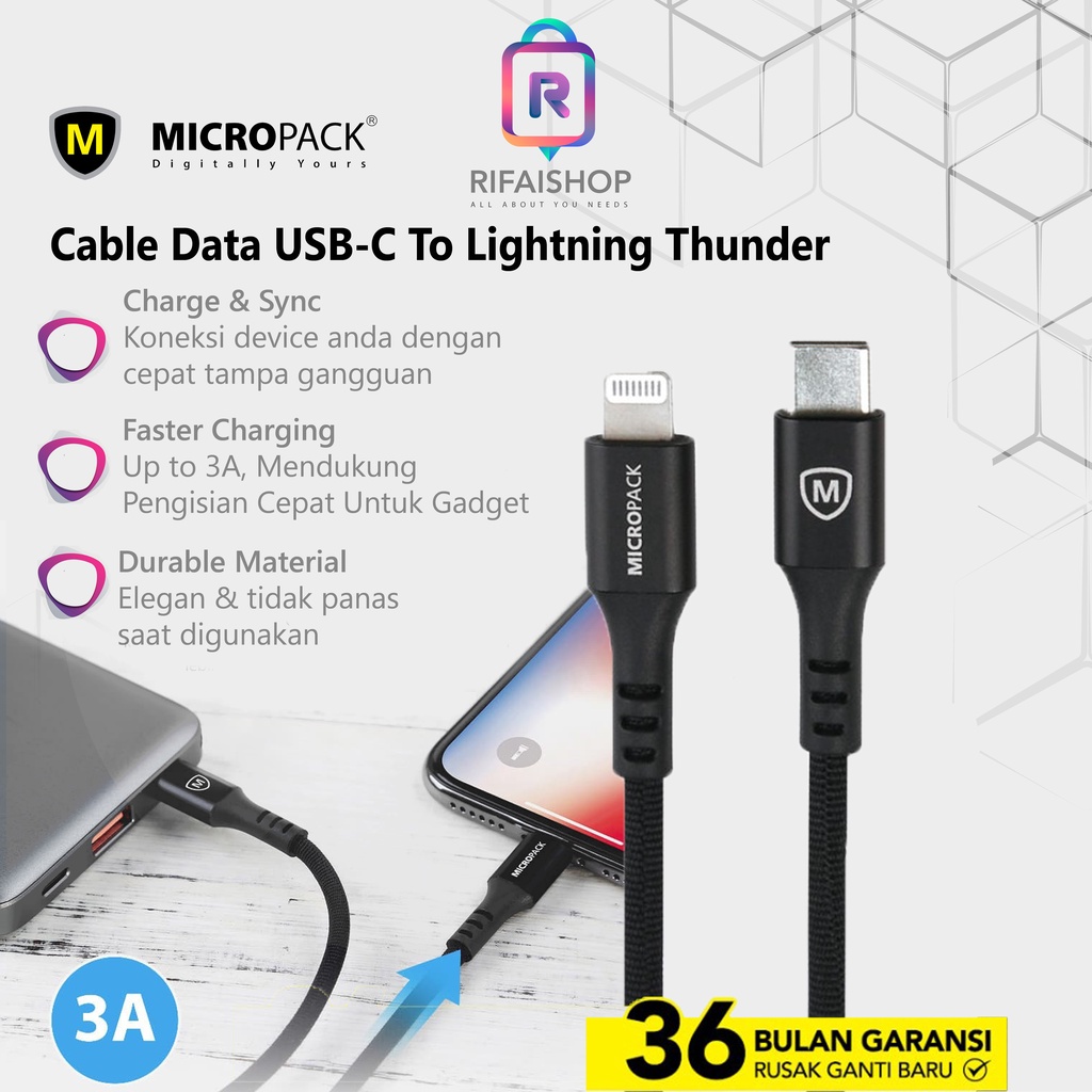 Kabel Data USB-C To Lightning 120cm Thunder Micropack Kabel Data