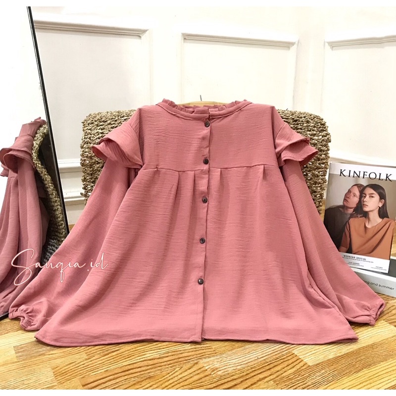 ZAHIRA BLOUSE RAYON CRINKLE / ATASAN WANITA RUFFLE KERAH PASTEL