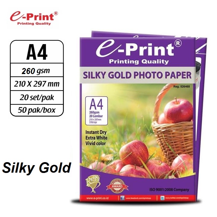 e-Print Silky Gold Photo Paper A4 260gsm isi 20 lembar Kertas Print