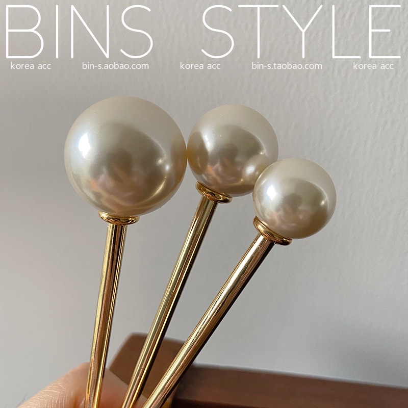 Korean Hair Pins Round Ball Metal Stick Lollipop Shape Cepol Kucir Sanggul Rambut Chinese Hair Bun  Mutiara Tusuk Konde Gold Pearl