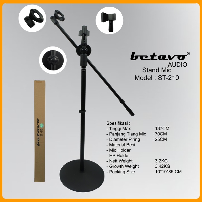 Jual Stand Mic Tiang Microphone Lantai Kaki Bulat Besi Betavo St 210 Bonus Holder Mik Original 6921