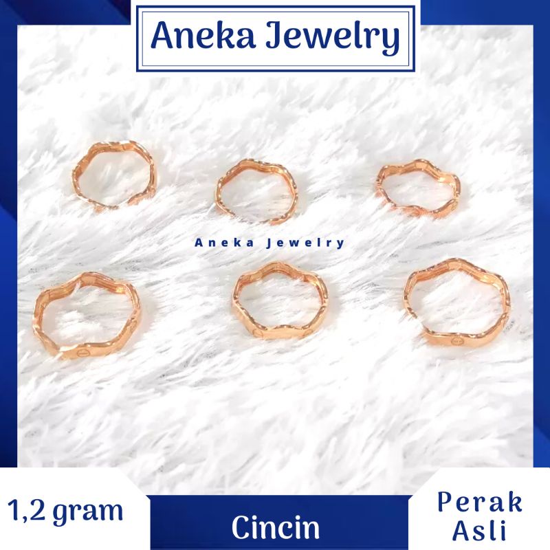 Cincin Gelombang Ukir, Perak 925, Lapis Emas Rosegold