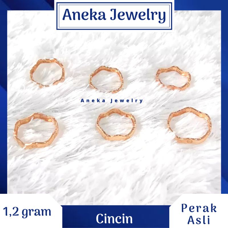 Cincin Gelombang Ukir, Perak 925, Lapis Emas Rosegold