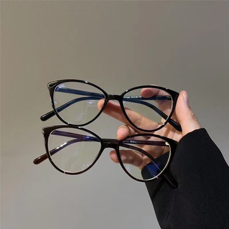 Papaozhu Kacamata Vintage Black Cat Eye Chic Blue Light Blocking Lens Eyeglasses Classic Eyewear Untuk Wanita Pria