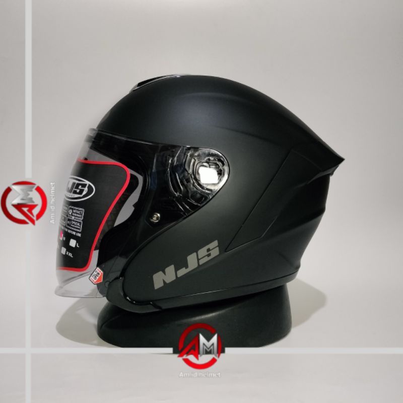 HELM NJS KAIROZ SOLID WHITE HALF FACE-BLACK DOP