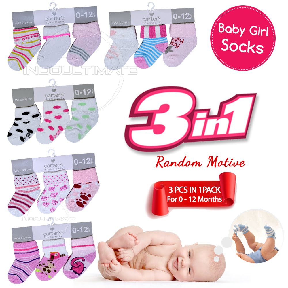 3in1 Kaos Kaki Bayi Import RANDOM Kaos Kaki Bayi Cowok &amp; Cewek Kaos Kaki Bayi Baru BY-56-FC